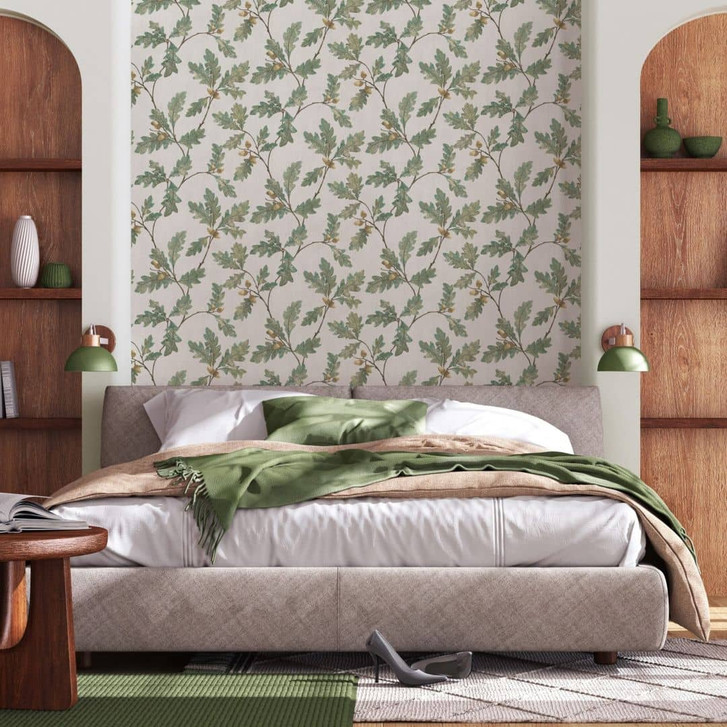 Vliestapete mit Blattmotiv mit Kastanien grau, grün Floral - WA450727
