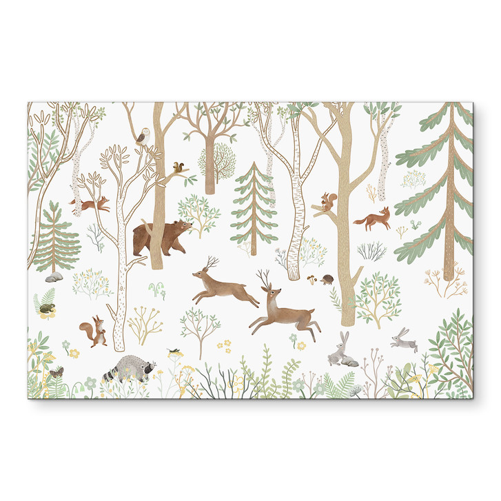 Wandbild Fröhliches Waldleben mit Tieren - Oliver Robins - Alu-Dibond - WA513173