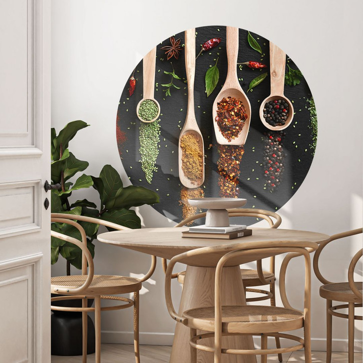 Wandtattoo Kräuter und Gewürze auf Holzlöffel - Dingemans - Rund - WA412678
