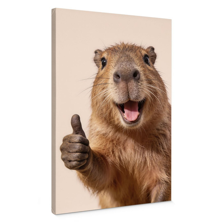 Leinwandbild Happy Capybara mit Daumen hoch - WA497186
