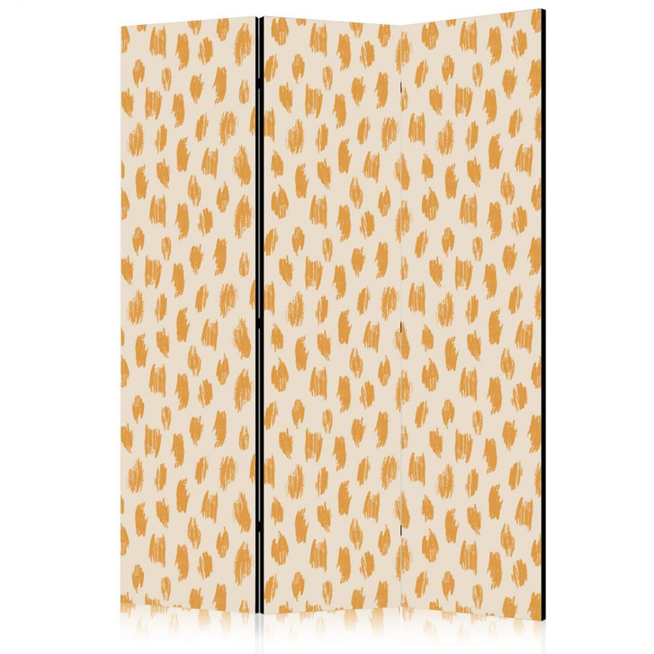 Paravent, Raumteiler freistehend, Trennwand - Drawn Pattern in Spots and Dots in Orange and Ecru - WA442122