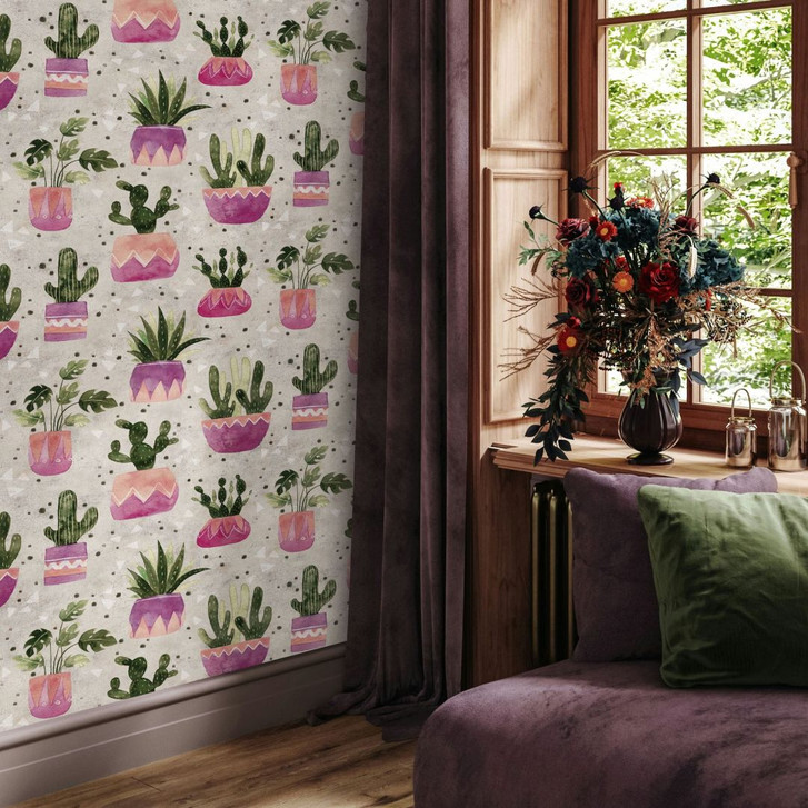 Vliestapete in Grau Grün Lila Blumen Pflanzen Floral Natur Modern - WA451148
