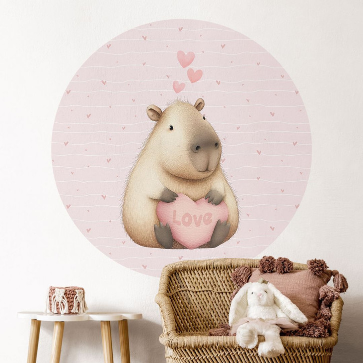 Wandtattoo Capybara mit Love-Herz - Rund - WA501291
