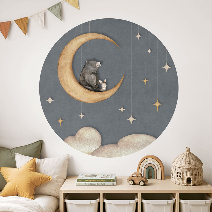Wandtattoo Hase und Bär auf dem Mond - Oliver Robins - Rund - WA514550