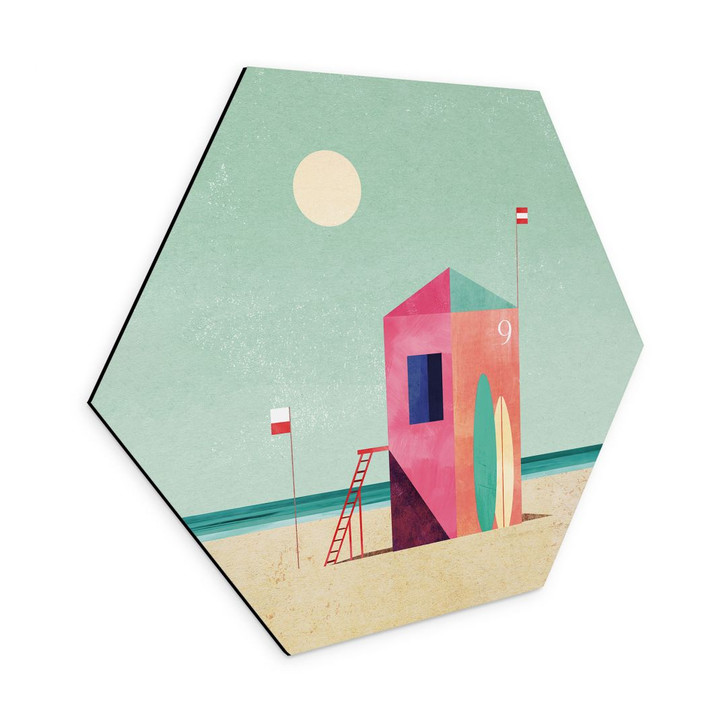 Hexagon-Wandbild Rettungshäuschen am Strand - Rivers - Alu-Dibond - WA422850