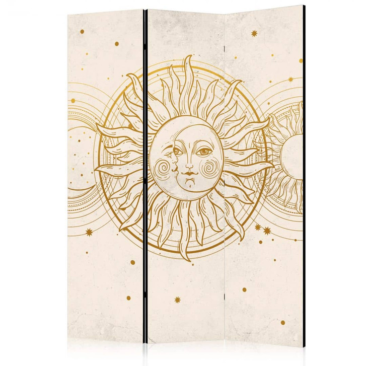 Paravent, Raumteiler freistehend, Trennwand - Golden Sun and Moon - Artistic Retro Style Illustration - WA442533