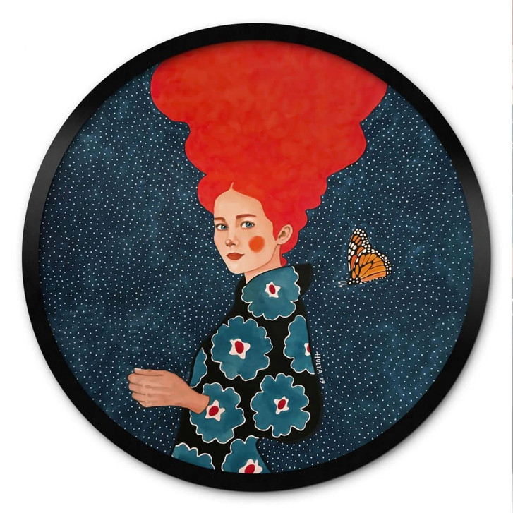 Poster Frau im Blumenkleid mit Schmetterling - Hülya - Rund - WA498473