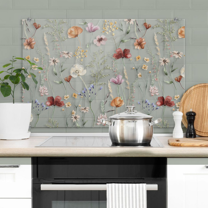 Spritzschutz Bunte Wildblumen - UN Designs - Transparent - WA417633