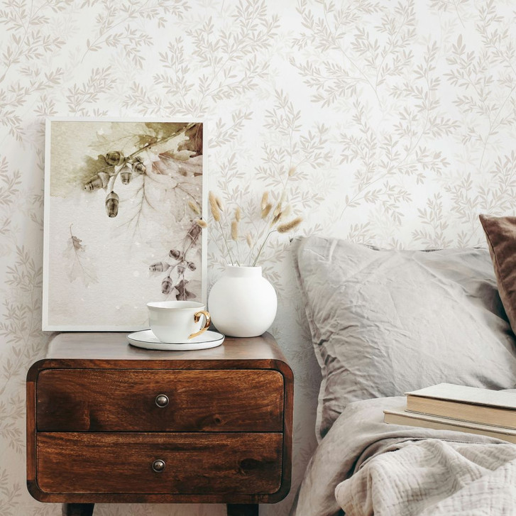 Vliestapete Blätter Floral Natur matt in Weiss Beige - WA497820