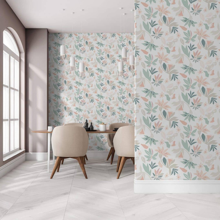 Vliestapete in abstraktem Blumenmotiv weiss, grün Floral - WA445815