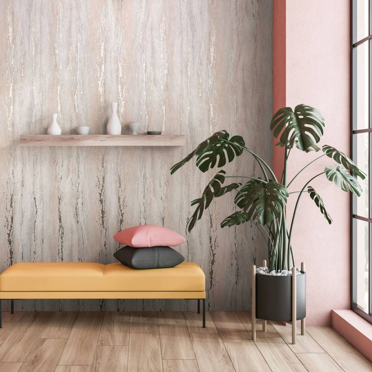 Vliestapete mit glänzender, grober Struktur beige Putzoptik - WA445379