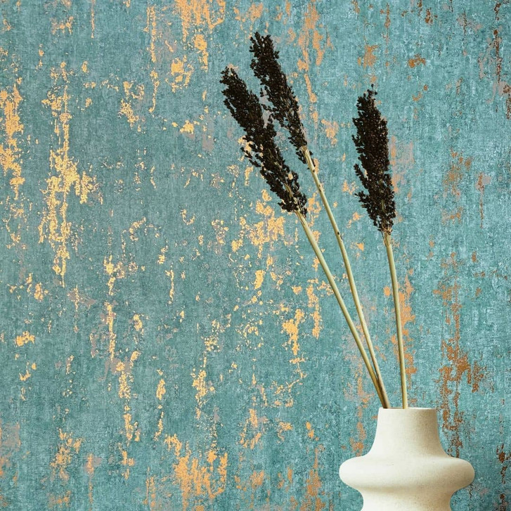 Vliestapete mit glänzender, grober Struktur grün Betonoptik - WA445395