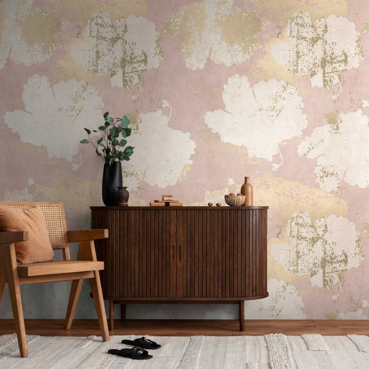 Florale Tapete in Pastell Rosa Beige - Vliestapete Blütenmuster - Fototapete romantisch - WA418348