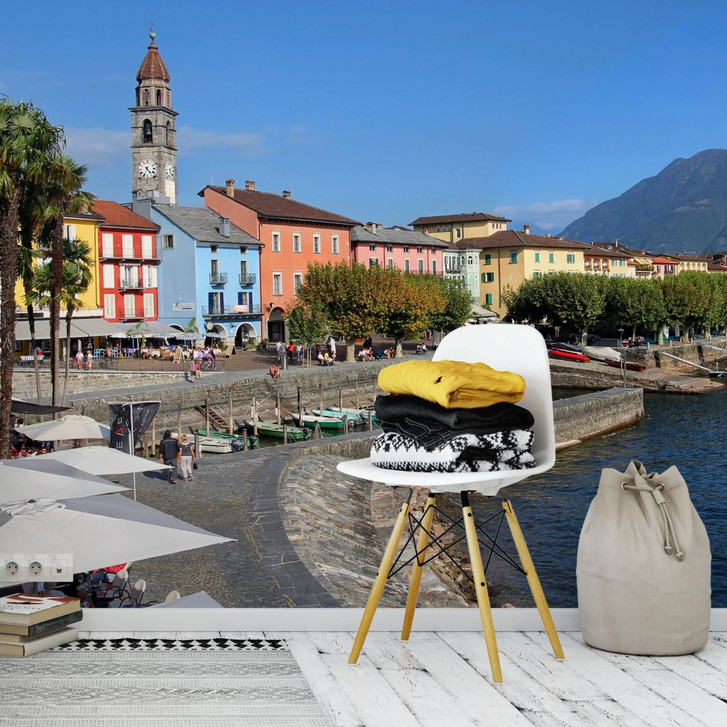 Fototapete Hafenpromenade am Lago Maggiore - 384x260cm - WA226555