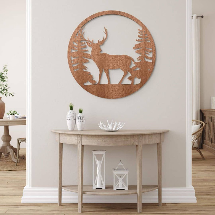 Holzdeko Mahagoni - Hirsch im Wald - WA316085