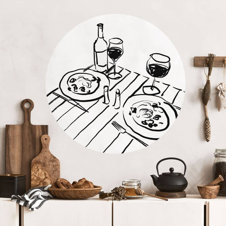 Wandtattoo Stillleben-Dinner mit Wein - Treechild - Rund - WA474540