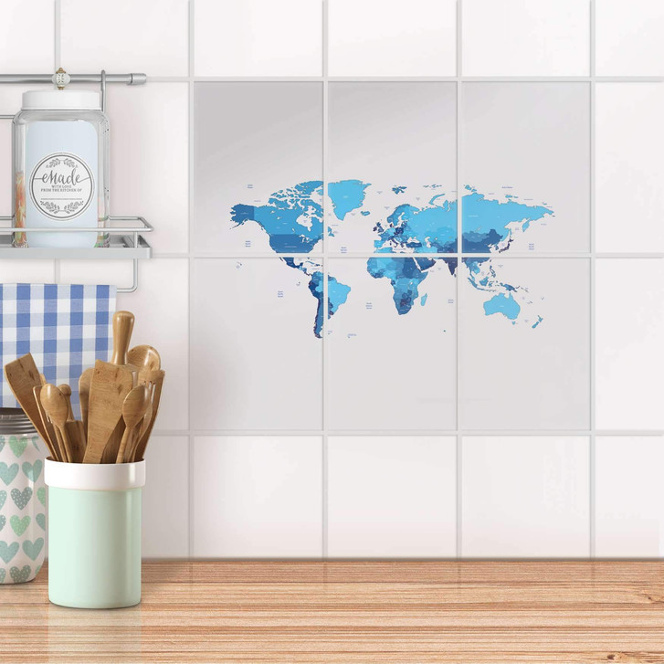 Fliesenaufkleber hoch - Politische Weltkarte - 6er Set - CR100652