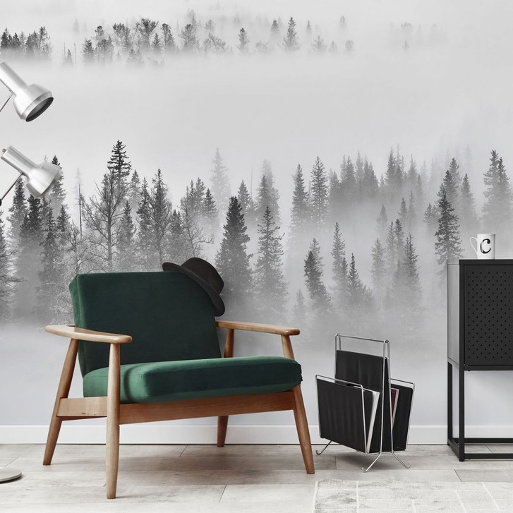 Fototapete Nebelwald in Schwarz-Weiss - Waldtapete - Xu - WA398667