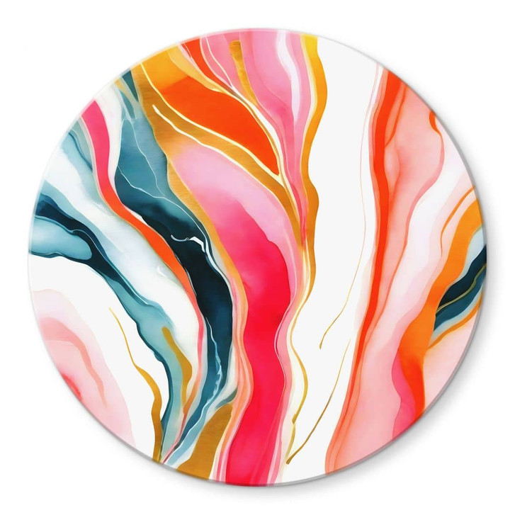 Glasbild Bunte Marmorierung abstrakt - Gokhale - Rund - WA424798