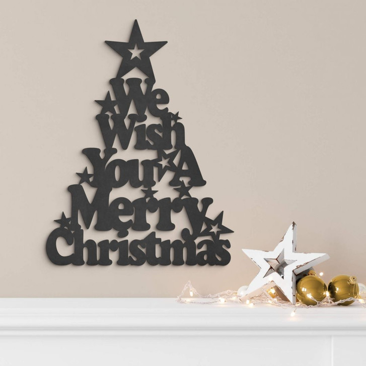 Holzdeko Weihnachten - Weihnachtsbaum We wish you a merry Christmas - MDF - WA346654
