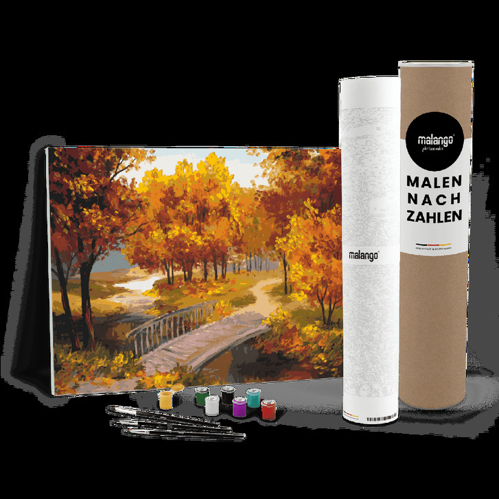 Malen nach Zahlen Leinwandbild - Landschaft Brücke im Herbst - WA446932
