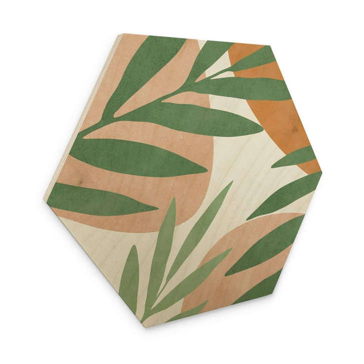 Hexagon Holzbild Abstrakte Zweige im tropischen Look - Costa - WA459529