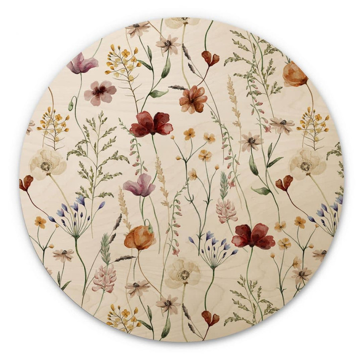 Holzbild Bunte Wildblumen - UN Designs - Rund - WA416991