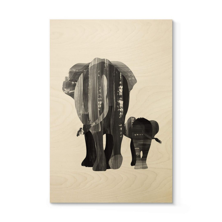 Holzposter Goed Blauw - Elefantenfamilie - WA306454