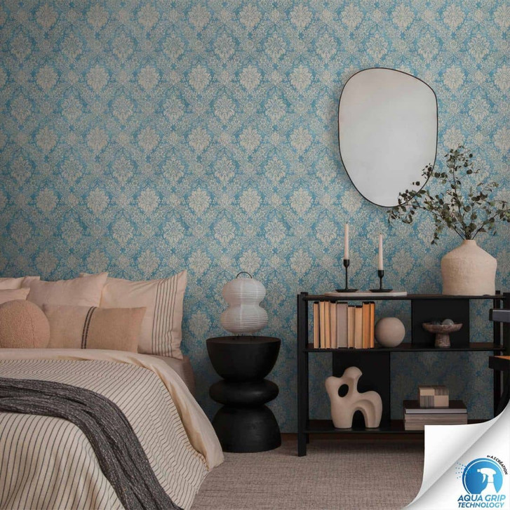 Ornament-Tapete Barock Türkis Beige - Vliestapete klassisch - Tapezieren ohne Kleister - WA465604