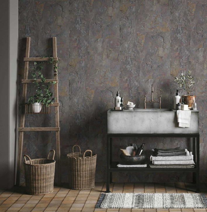 Vliestapete in Fliesen-Look als Shabby Chic grau Fliesenoptik - WA445547