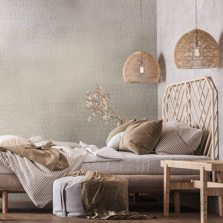 Vliestapete mit textilem Uni beige Struktur - WA450555