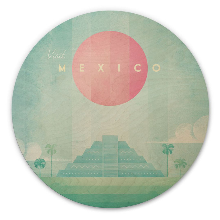 Holzbild Tempel von Kukulcán in Chichén Itzá - Rivers - Rund - WA425390