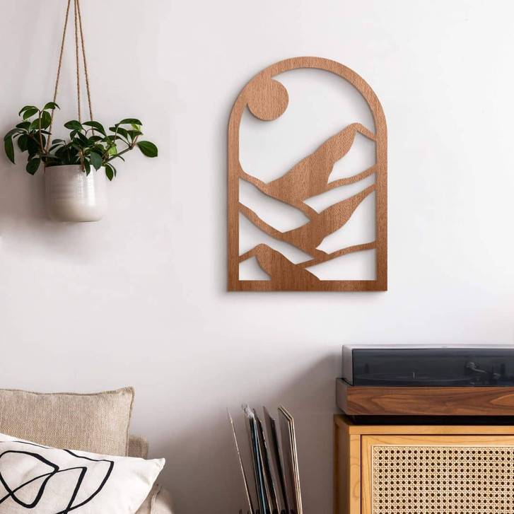 Holzdeko Mahagoni - Berge im Fenster - WA354029