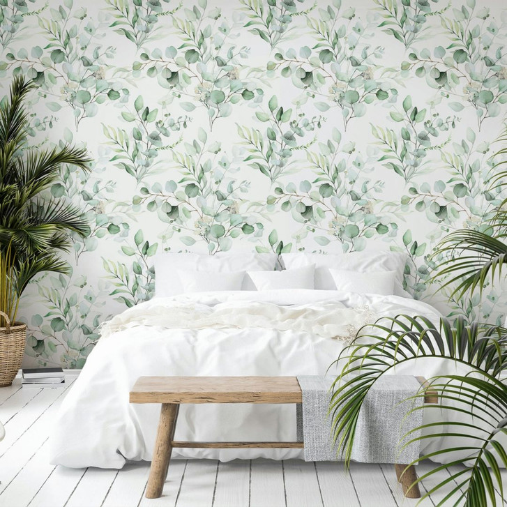 Vliestapete Blätter, Äste Floral Natur matt in Weiss Grün - WA508940