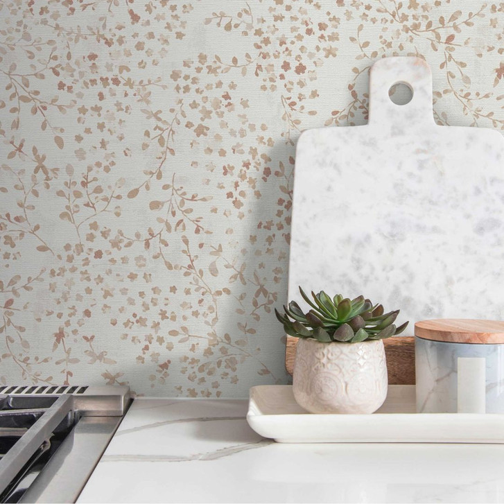 Florale Tapete Blätterranken Aquarell - Vliestapete in Beige Braun - Natürliche Mustertapete - WA458808