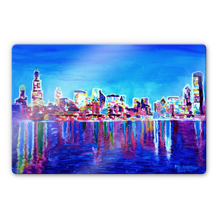 Glasbild Bleichner - Chicago im Neonschimmer - WA121057