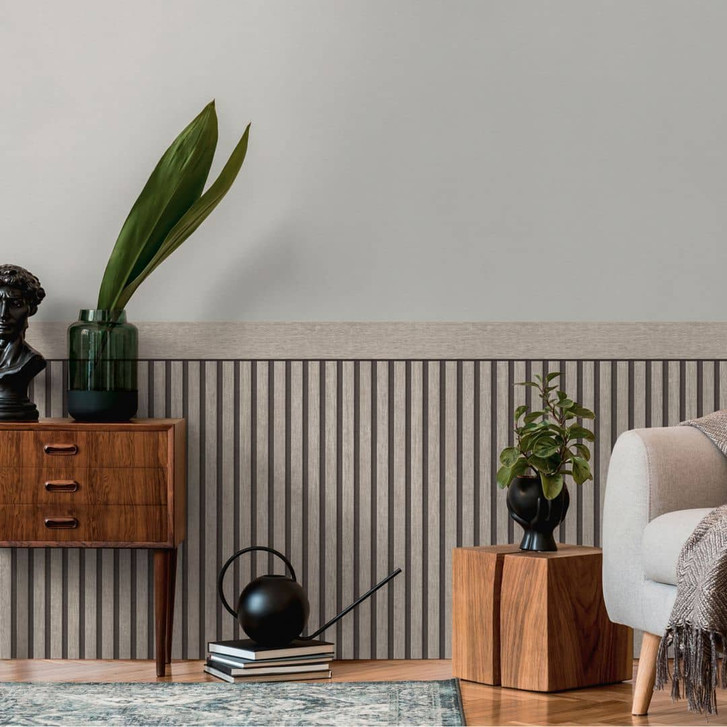 Holzpaneel-Tapete Akustikoptik grau Schwarz – Vliestapete mit 3D-Holzstruktur - WA465192