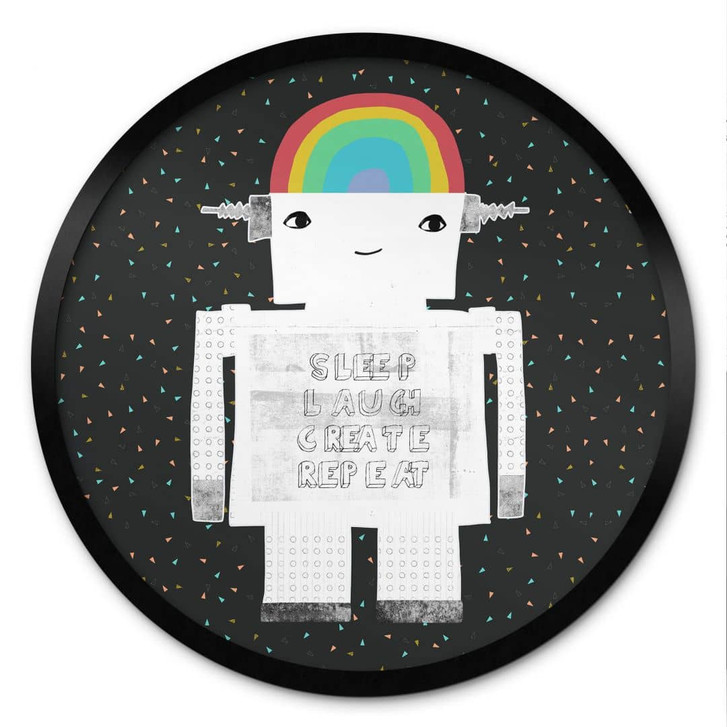 Poster Regenbogen-Roboter Sleep Laugh Create - Treechild - Rund - WA499230