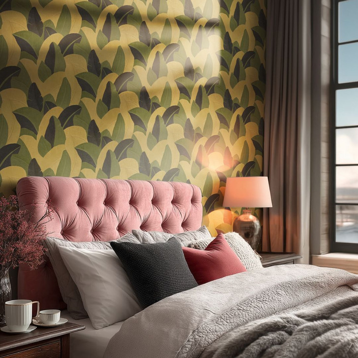 Vliestapete Isabelle Golden Canopy Palmenblätter Gelb Grün - Dschungel schwarz metallic Flur - WA492616