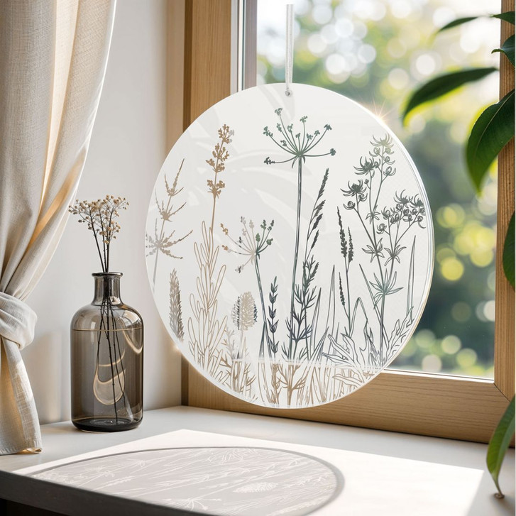 Acrylglasbild, Fensterbild zum Aufhängen Frühlingswiese mit Gräsern - Rund - WA441298
