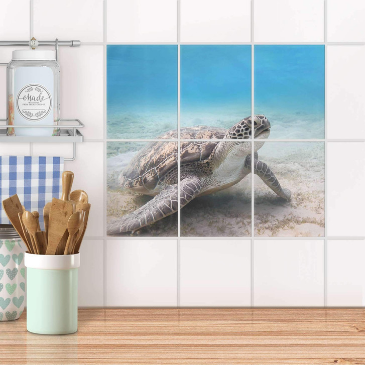 Fliesenaufkleber hoch - Green Sea Turtle - 6er Set - CR100565