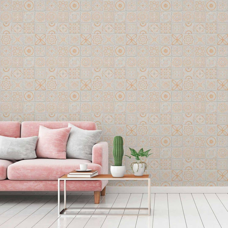 Fliesentapete Gold Grau - Tapete in Fliesenoptik - Vliestapete Wohnzimmer Küche - WA395891