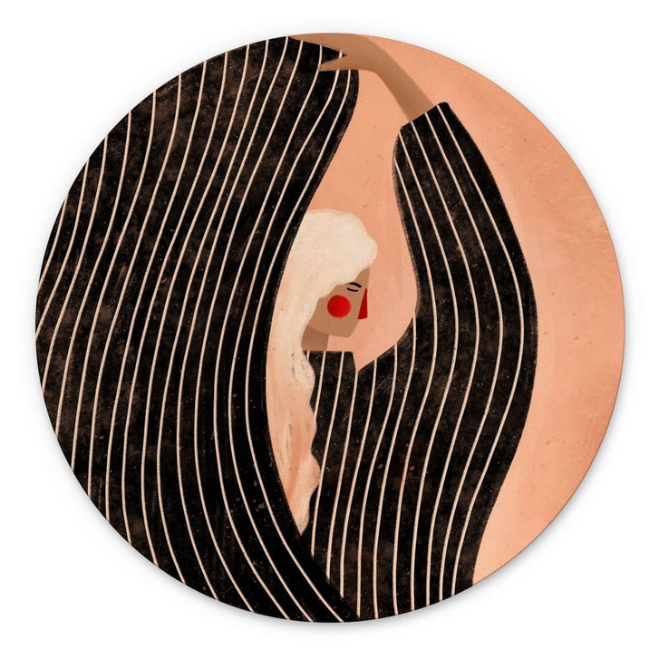 Wandbild Frau mit schwarzem Streifenkleid - Müller - Alu-Dibond Rund - WA491492