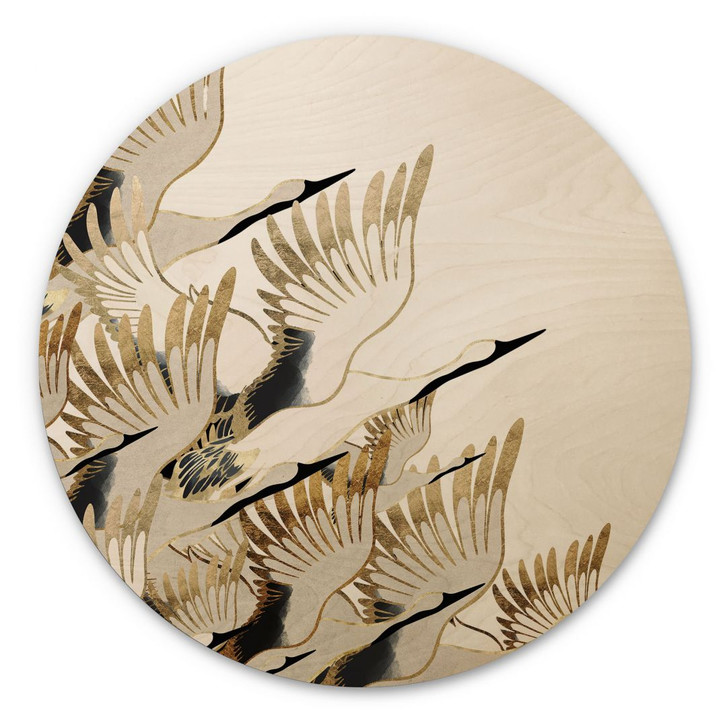 Holzbild Fliegende Kraniche - SpaceFrog Designs - Rund - WA425318