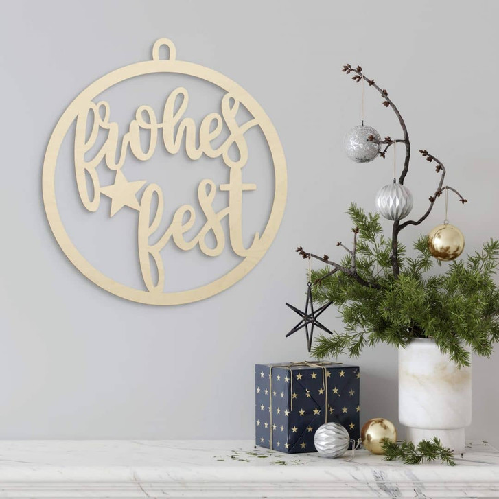 Holzdeko Weihnachten - Weihnachtskugel Frohes Fest - Pappelholz - WA346686