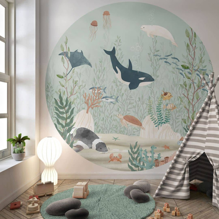 Kinder-Fototapete Meerestiere tief im Ozean - Oliver Robins - Rund - Selbstklebend/Vlies - WA399710