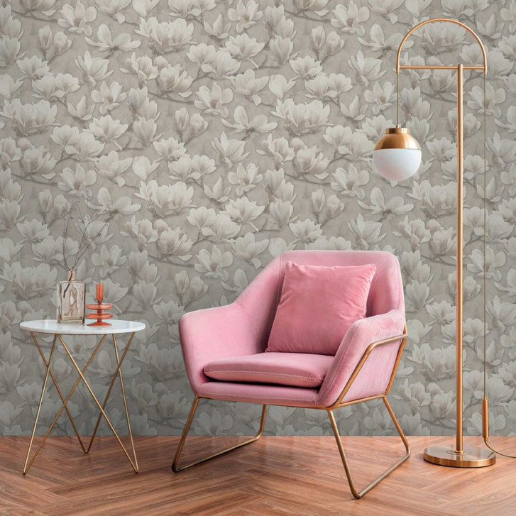 Magnolien-Tapete Beige Creme - Vliestapete mit floraler Musterung - Blumentapete - WA458756