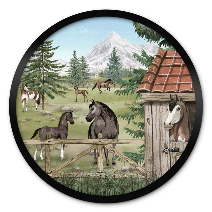 Poster Pferdegehege im Naturpark - Oliver Robins - Rund - WA515053
