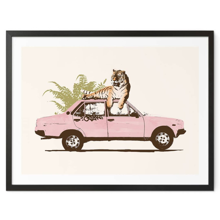 Poster Tiger auf rosa Auto - Bodart - WA406424