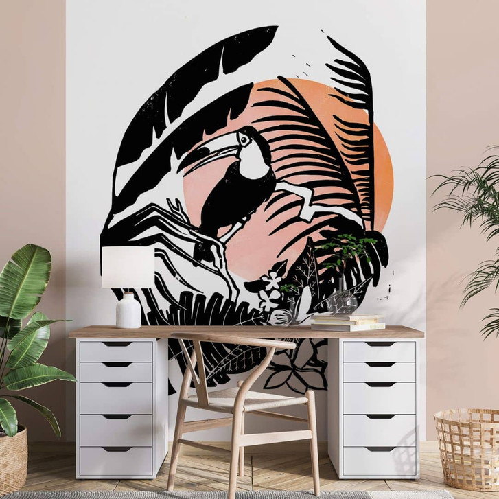 Fototapete Goed Blauw - Linolschnitt Tukan - WA331188